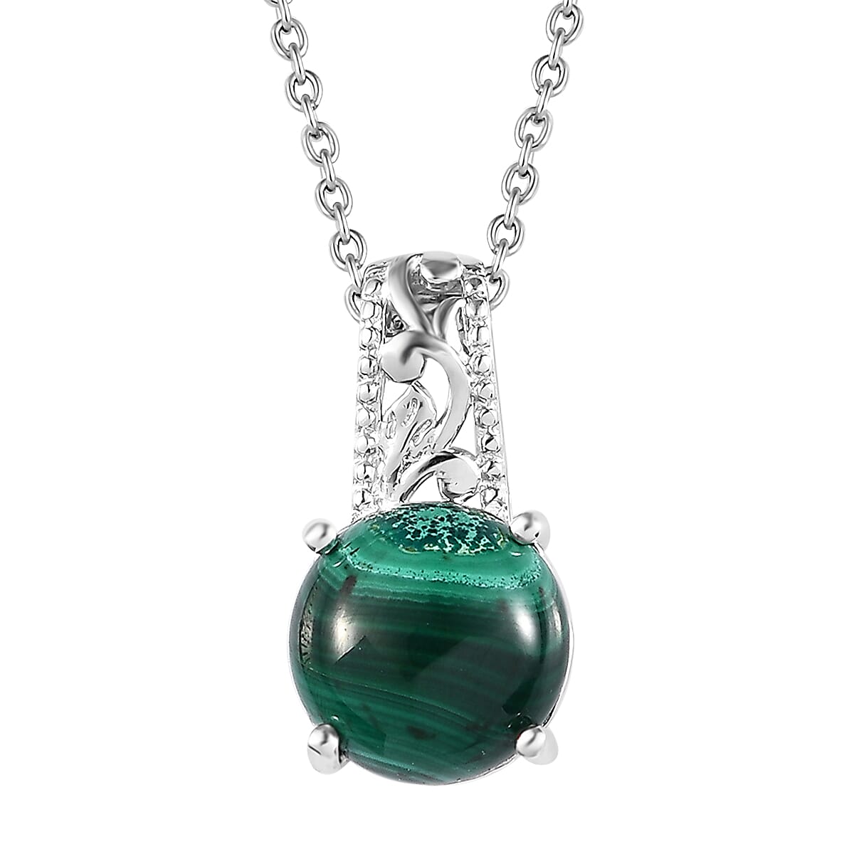 Karis African Malachite Solitaire Ring (Size 5.0) and Pendant in Platinum Bond with Stainless Steel Necklace 20 Inches 9.20 ctw