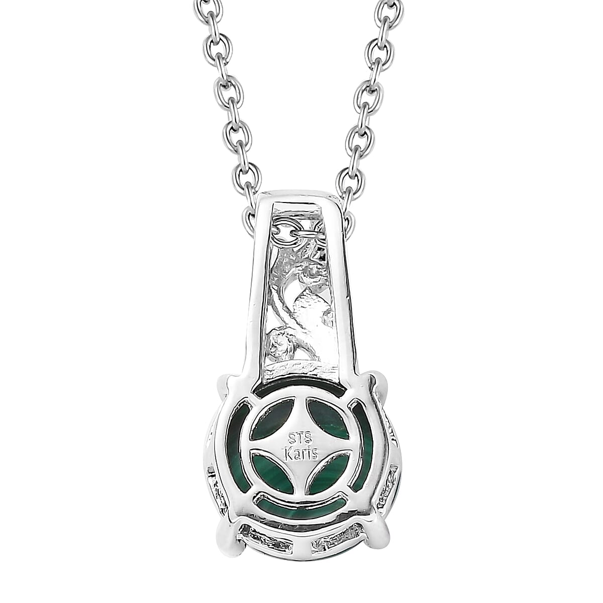 Karis African Malachite Solitaire Ring (Size 5.0) and Pendant in Platinum Bond with Stainless Steel Necklace 20 Inches 9.20 ctw