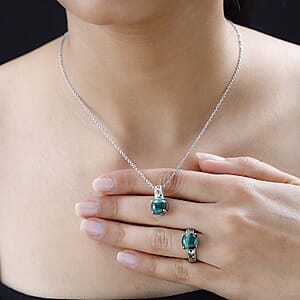 Karis African Malachite Solitaire Ring (Size 6.0), Pendant in Platinum Bond with Stainless Steel Necklace (20 Inches) 9.20 ctw