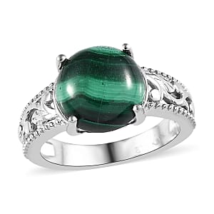 Karis African Malachite Solitaire Ring (Size 6.0), Pendant in Platinum Bond with Stainless Steel Necklace (20 Inches) 9.20 ctw