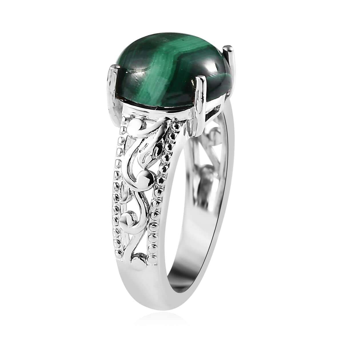 Karis African Malachite Solitaire Ring (Size 7.0), Pendant in Platinum Bond with Stainless Steel Necklace (20 Inches) 9.20 ctw image number 4