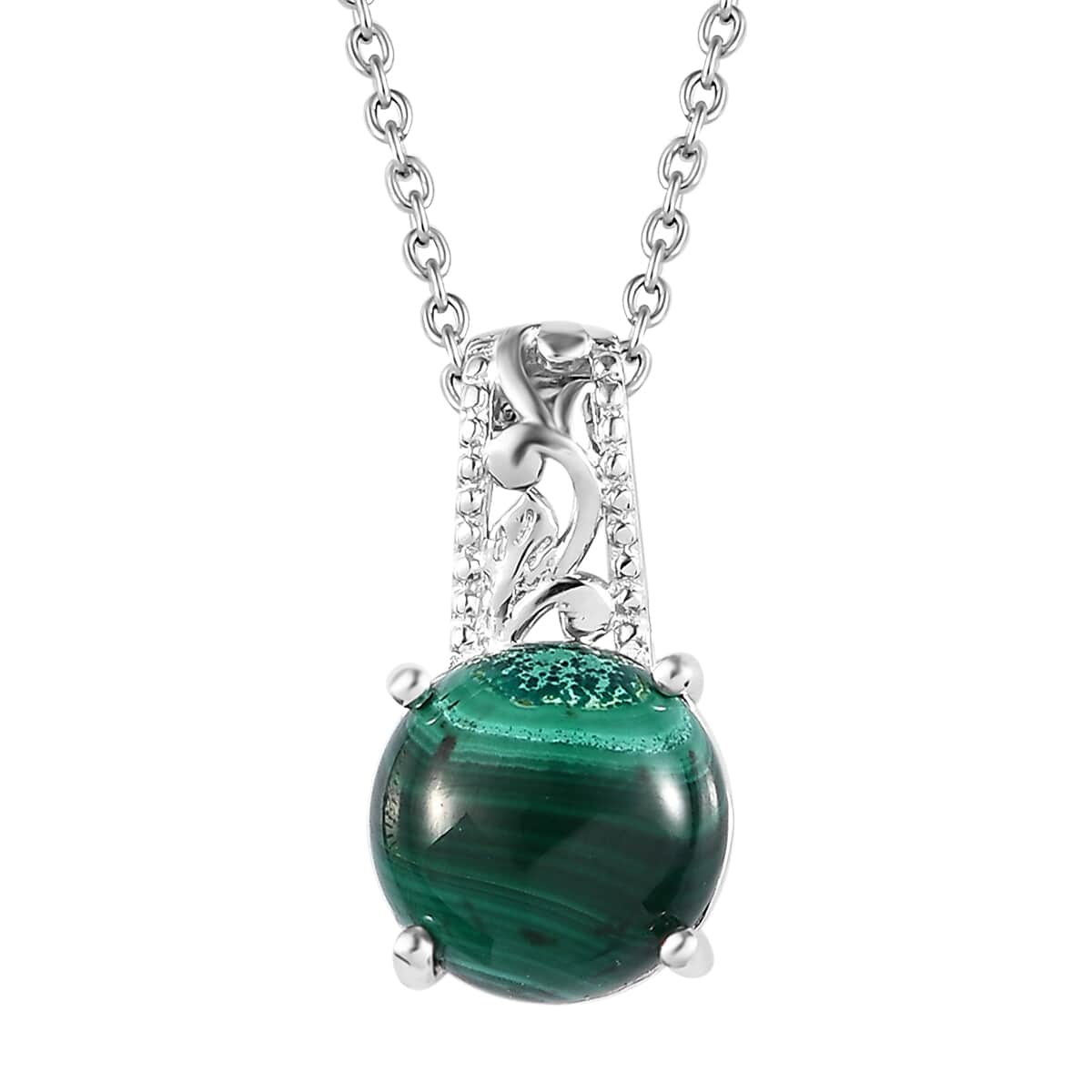 Karis African Malachite Solitaire Ring (Size 7.0), Pendant in Platinum Bond with Stainless Steel Necklace (20 Inches) 9.20 ctw image number 6