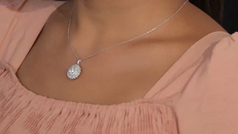 Moissanite Floral Pendant Necklace 20 Inches in Platinum Over Sterling Silver 2.50 ctw