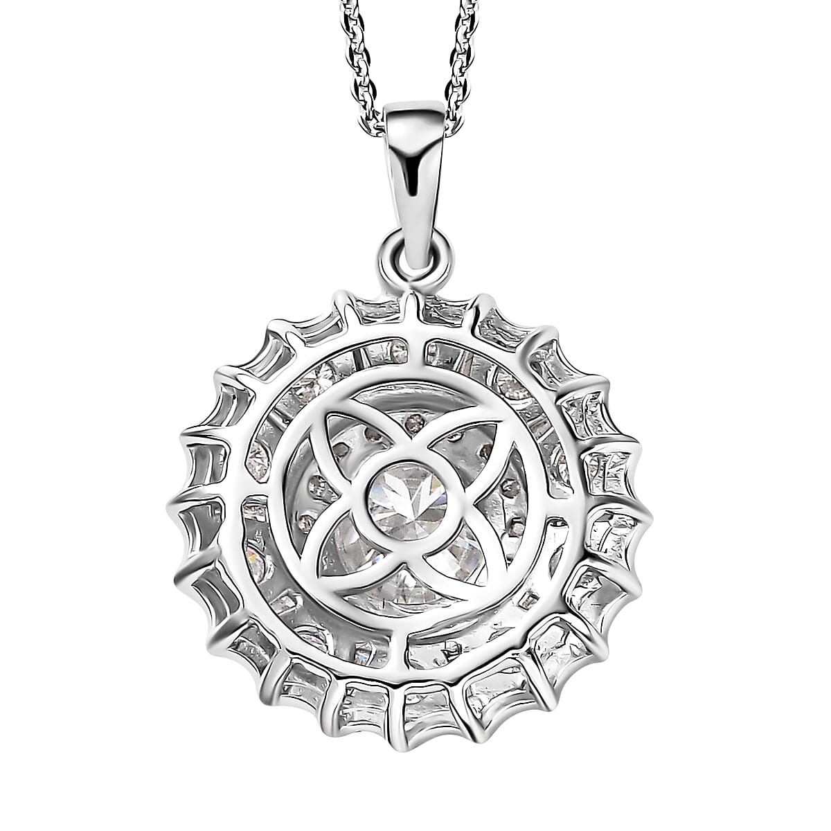 Moissanite Floral Pendant Necklace 20 Inches in Platinum Over Sterling Silver 2.50 ctw