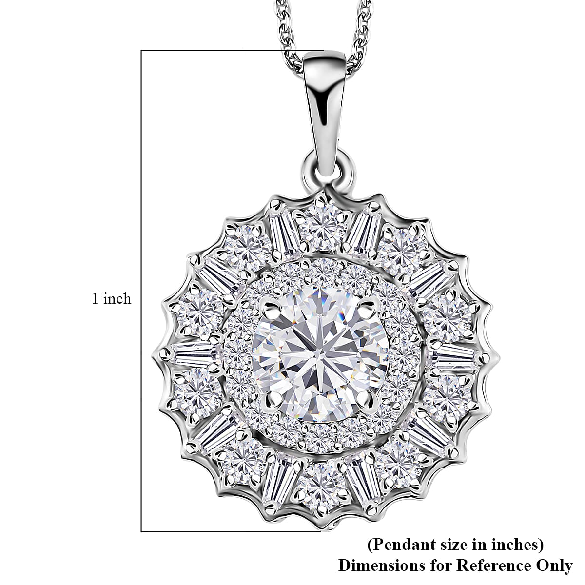 Moissanite Floral Pendant Necklace 20 Inches in Platinum Over Sterling Silver 2.50 ctw