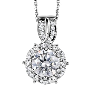Moissanite Pendant Necklace 20 Inches in Platinum Over Sterling Silver 2.00 ctw