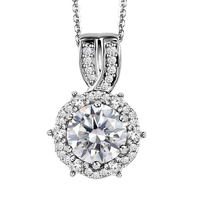 Moissanite Pendant Necklace 20 Inches in Platinum Over Sterling Silver 2.00 ctw