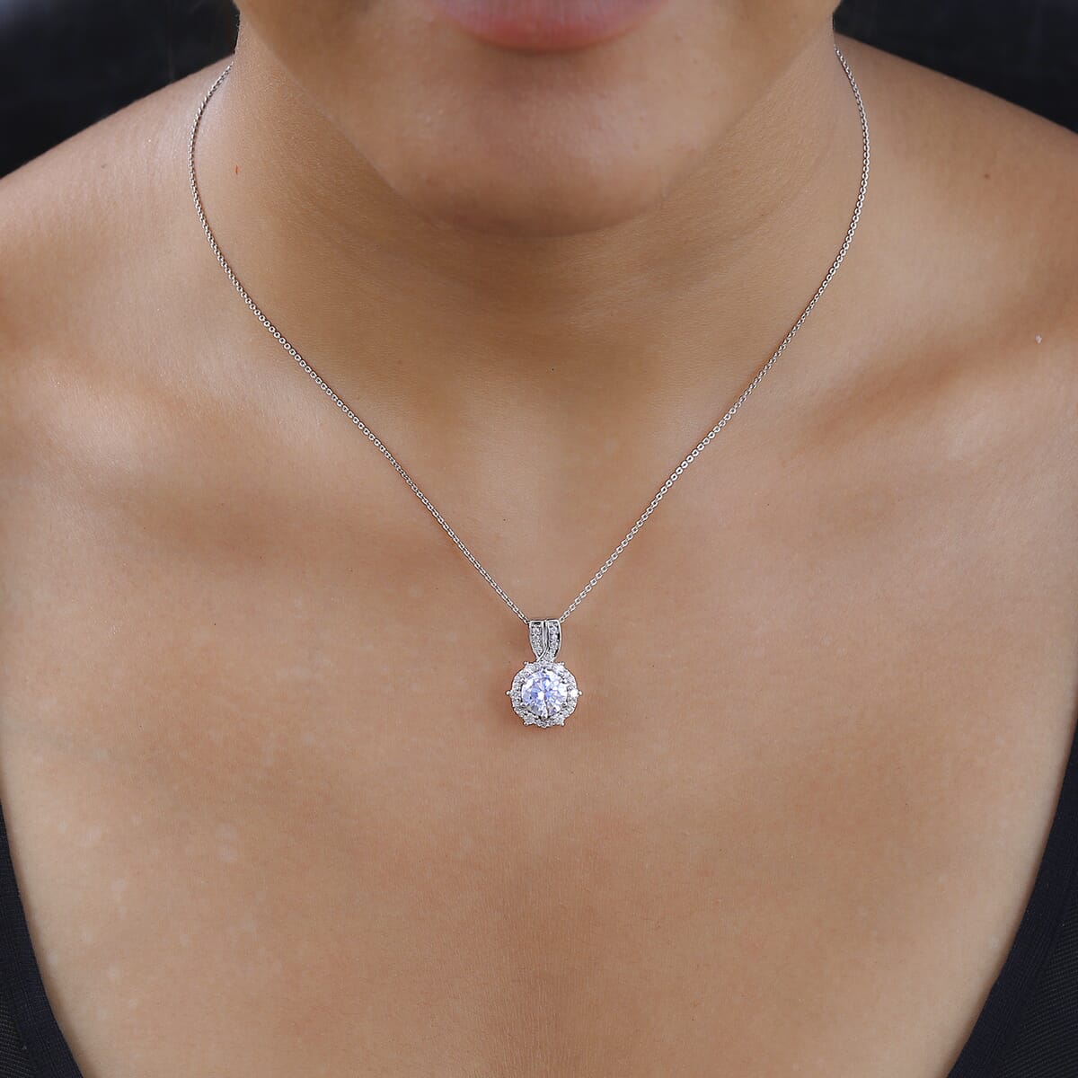 Moissanite Pendant Necklace 20 Inches in Platinum Over Sterling Silver 2.00 ctw image number 2