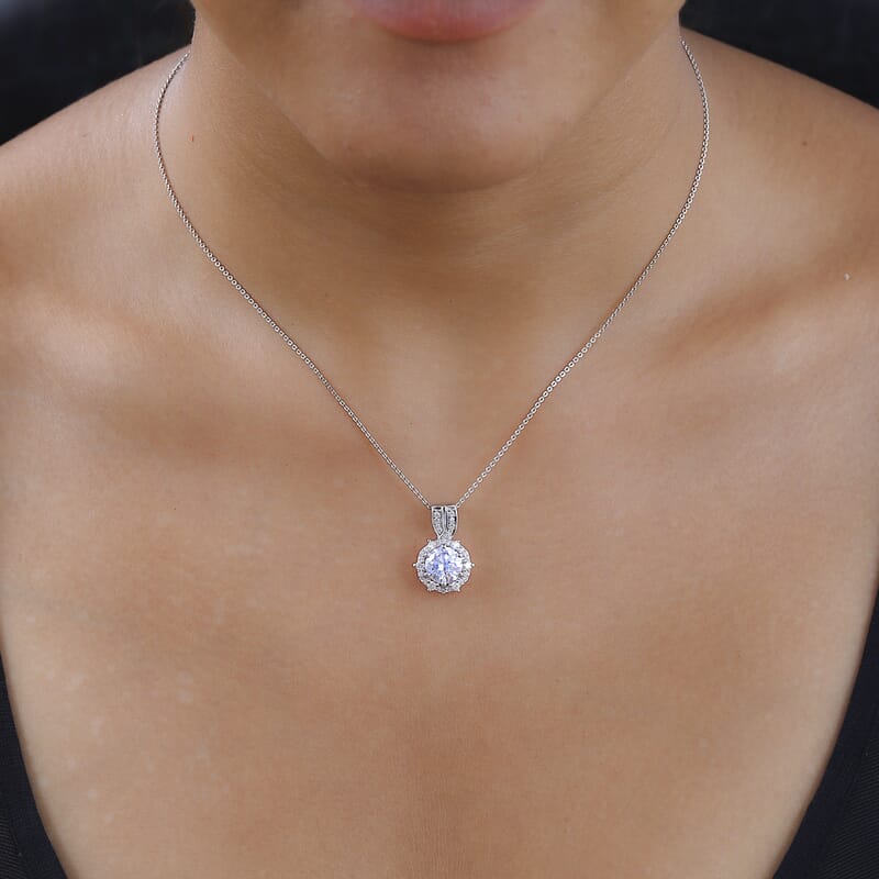 Moissanite Pendant Necklace 20 Inches in Platinum Over Sterling Silver 2.00 ctw