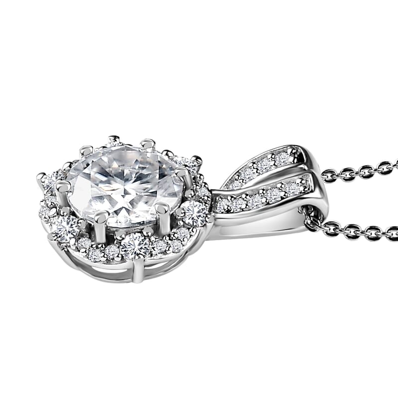 Moissanite Pendant Necklace 20 Inches in Platinum Over Sterling Silver 2.00 ctw