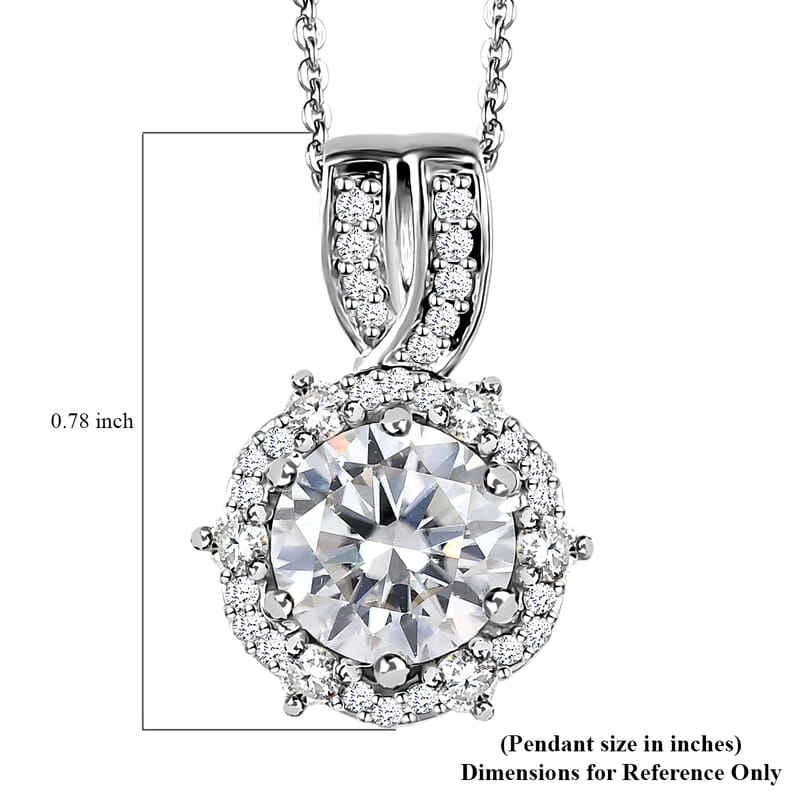 Moissanite Pendant Necklace 20 Inches in Platinum Over Sterling Silver 2.00 ctw