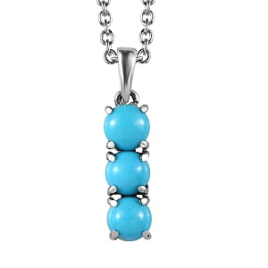 Sleeping Beauty Turquoise Pendant Necklace 20 Inches in Stainless Steel 1.25 ctw