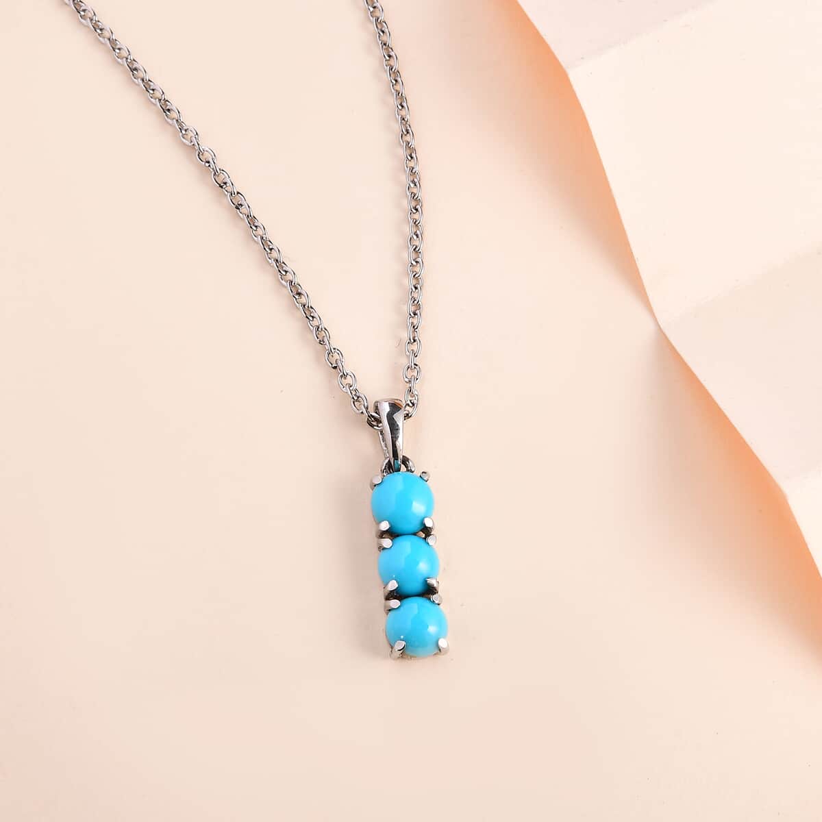 Sleeping Beauty Turquoise Pendant Necklace 20 Inches in Stainless Steel 1.25 ctw image number 1