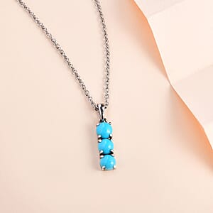 Sleeping Beauty Turquoise Pendant Necklace 20 Inches in Stainless Steel 1.25 ctw