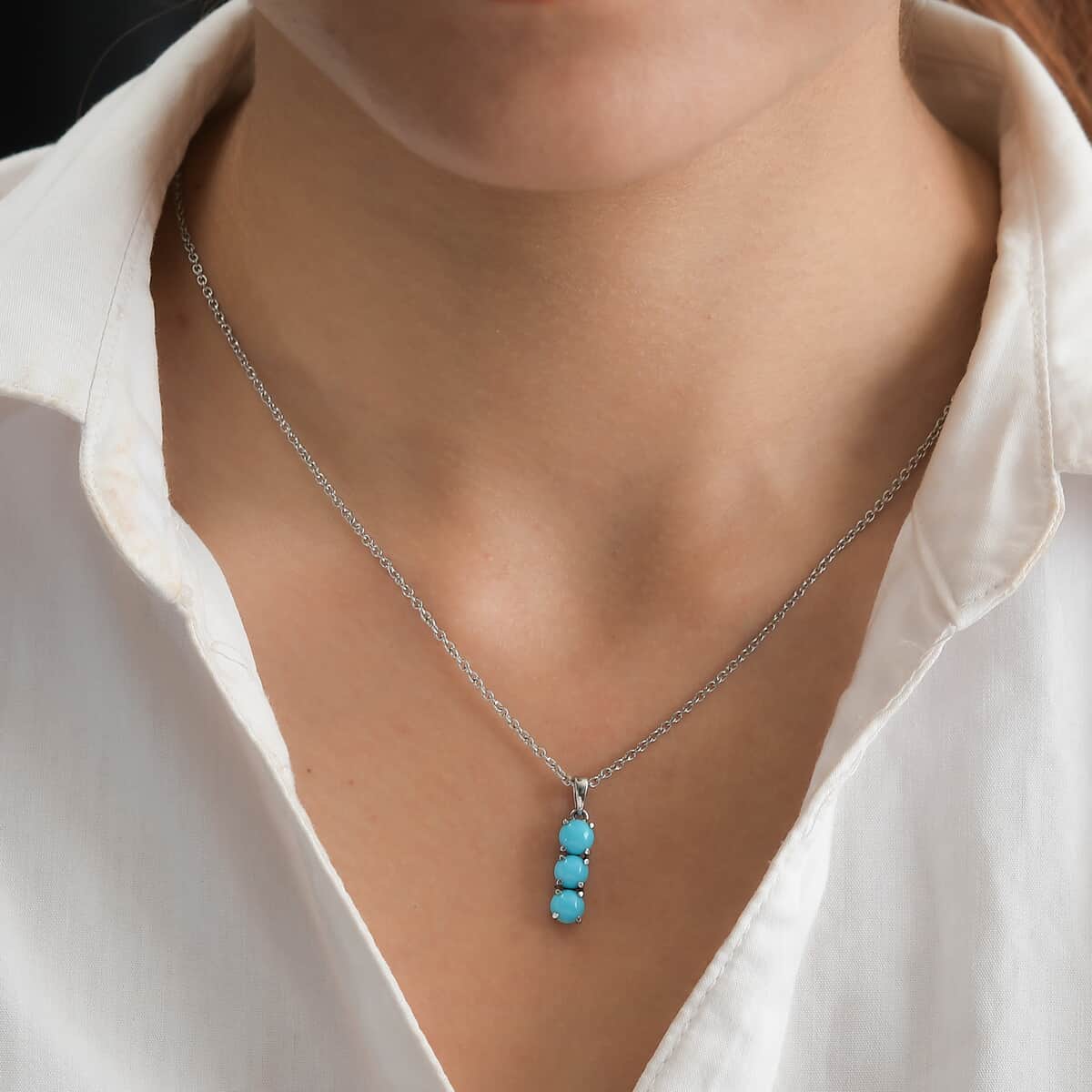 Sleeping Beauty Turquoise Pendant Necklace 20 Inches in Stainless Steel 1.25 ctw image number 2