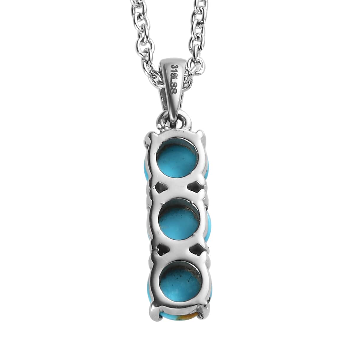 Sleeping Beauty Turquoise Pendant Necklace 20 Inches in Stainless Steel 1.25 ctw image number 4