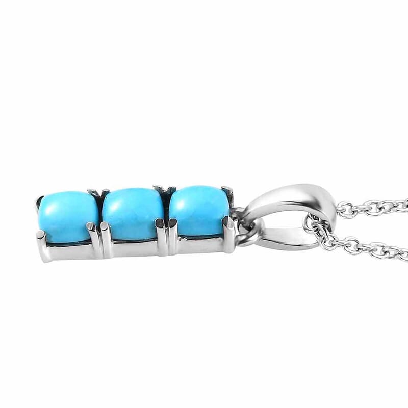 Sleeping Beauty Turquoise Pendant Necklace 20 Inches in Stainless Steel 0.90 ctw