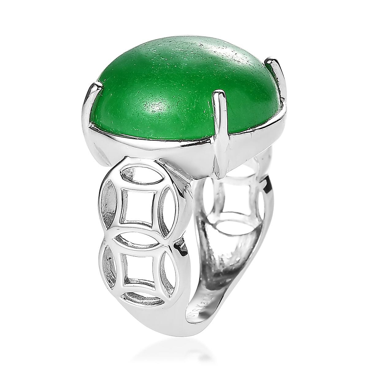 Karis Green Jade Solitaire Ring (Size 5.0) and Pendant in Platinum Bond with Stainless Steel Necklace 20 Inches 30.50 ctw
