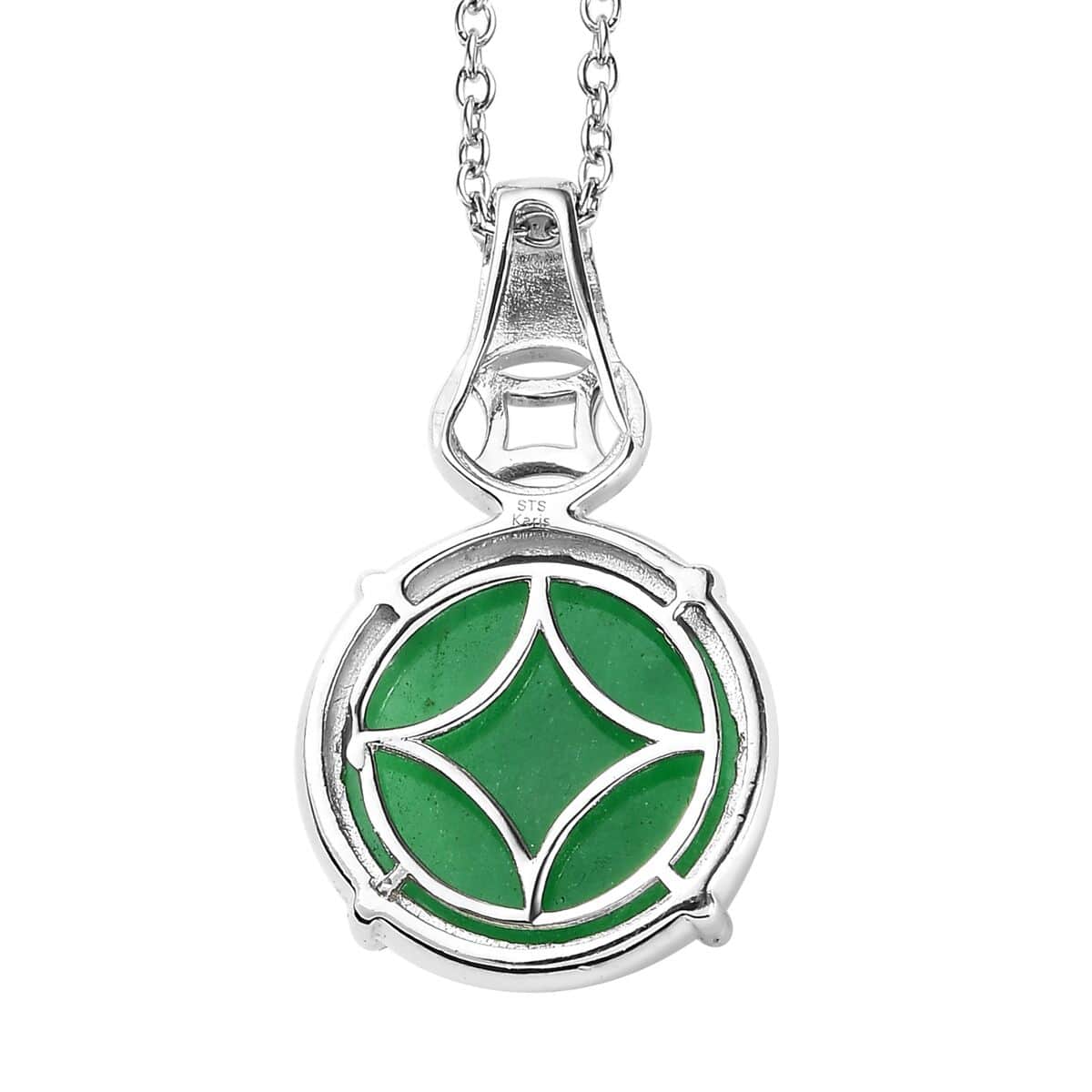 Karis Green Jade Solitaire Ring (Size 5.0) and Pendant in Platinum Bond with Stainless Steel Necklace (20 Inches) 30.50 ctw image number 8