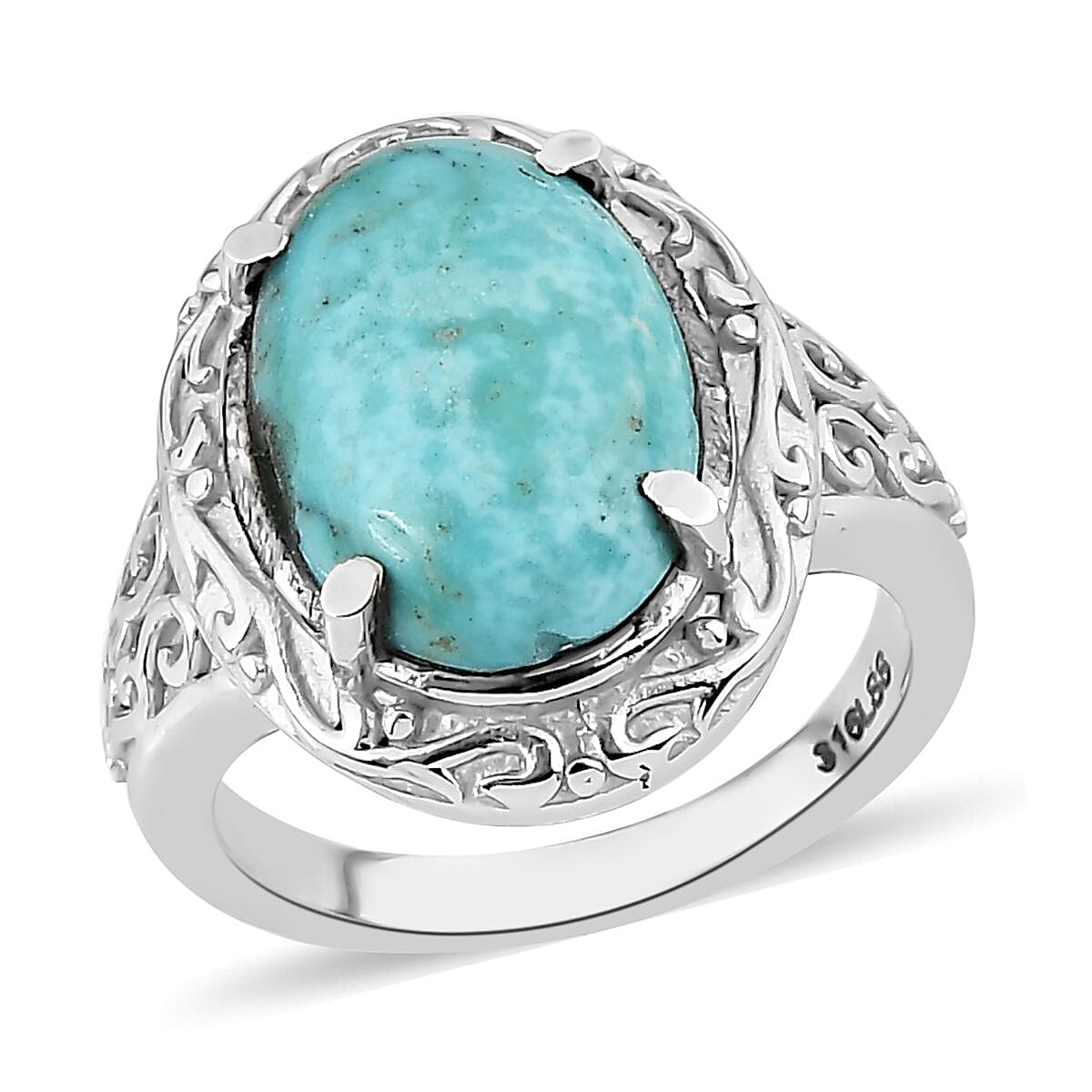 Chinese Turquoise Solitaire Ring (Size 8.0) and Pendant Necklace 20 Inches in Stainless Steel 8.50 ctw image number 3