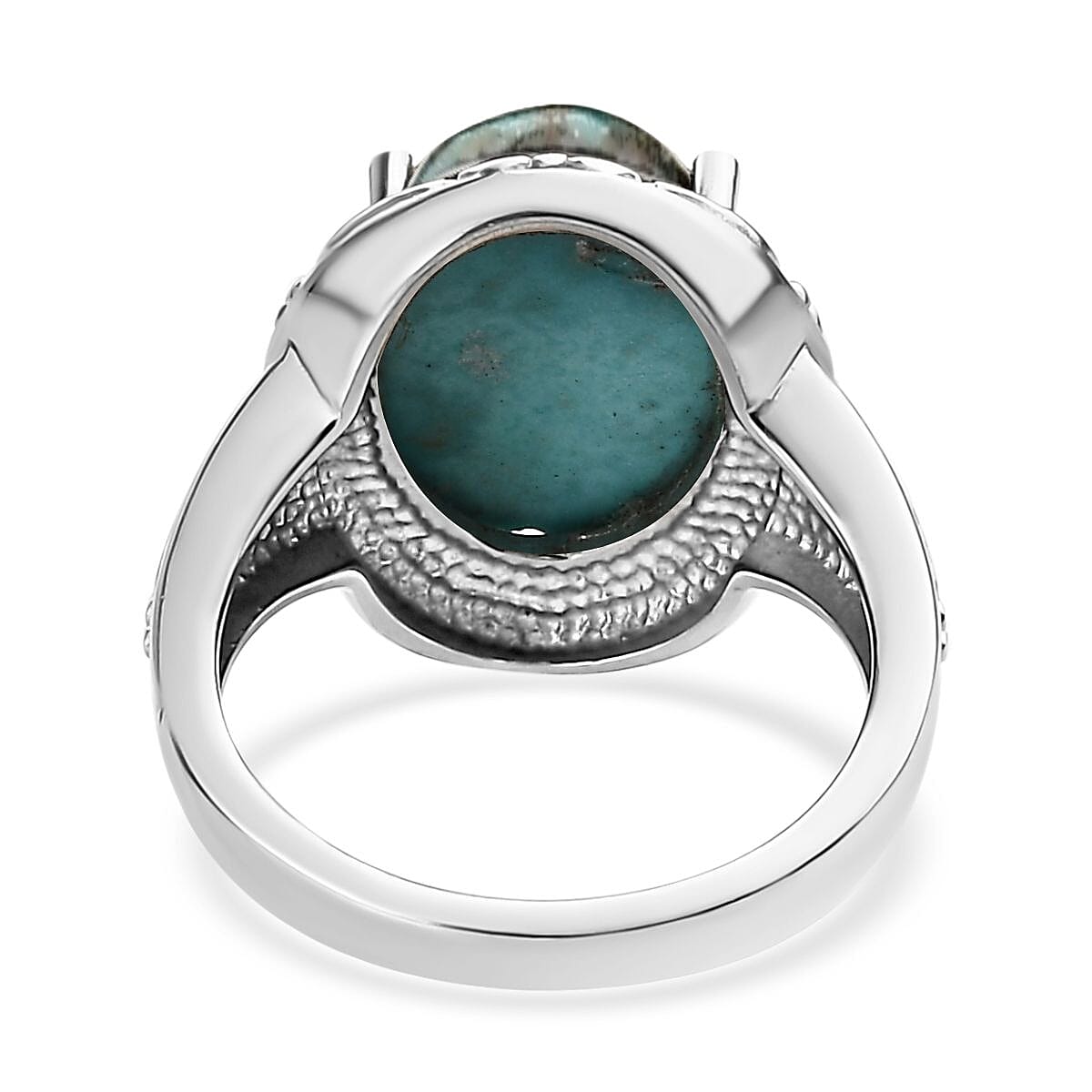 Chinese Turquoise Solitaire Ring (Size 8.0) and Pendant Necklace 20 Inches in Stainless Steel 8.50 ctw image number 5