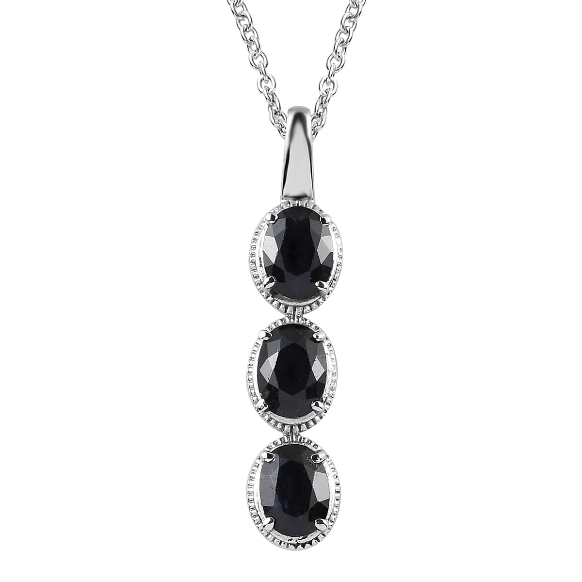 Midnight Sapphire Pendant Necklace 20 Inches in Stainless Steel 5.20 ctw image number 0