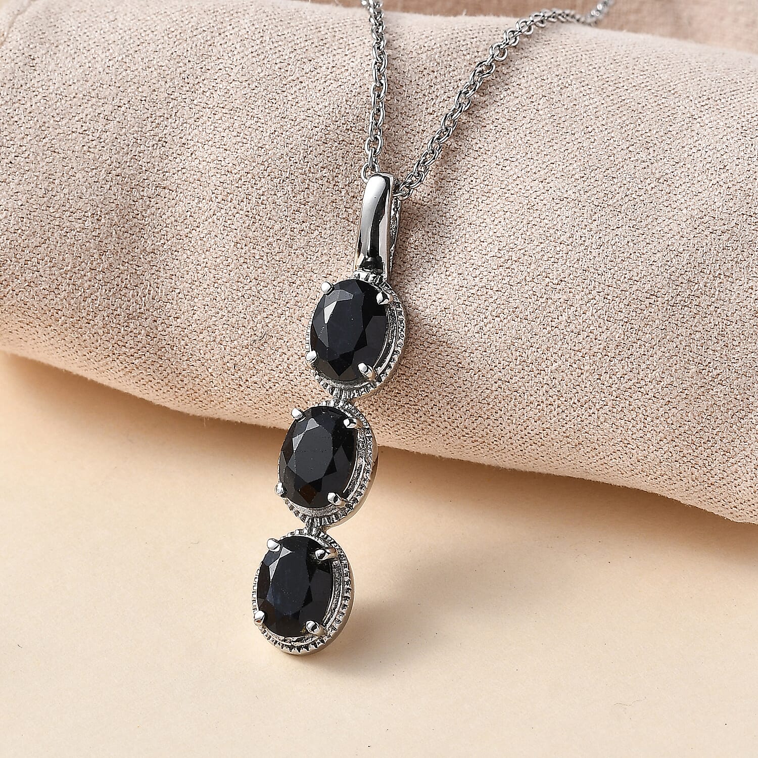 Midnight Sapphire Pendant Necklace 20 Inches in Stainless Steel 5.20 ctw