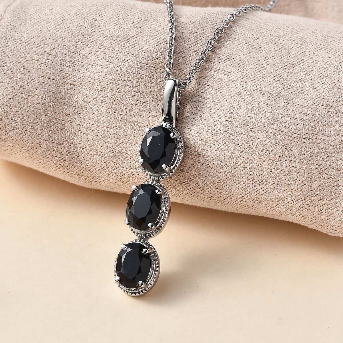 Midnight Sapphire Pendant Necklace 20 Inches in Stainless Steel 5.20 ctw image number 1