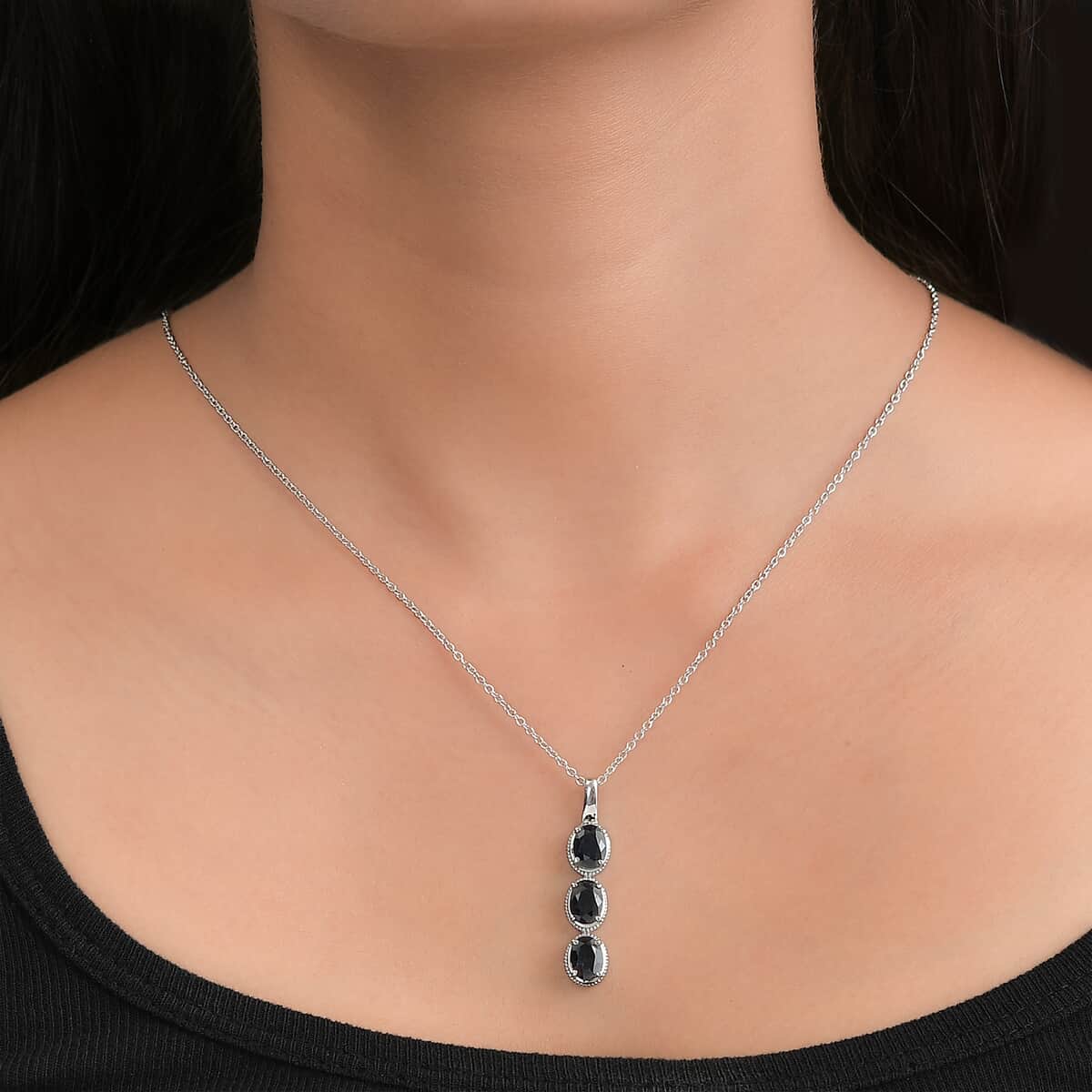 Midnight Sapphire Pendant Necklace 20 Inches in Stainless Steel 5.20 ctw image number 2