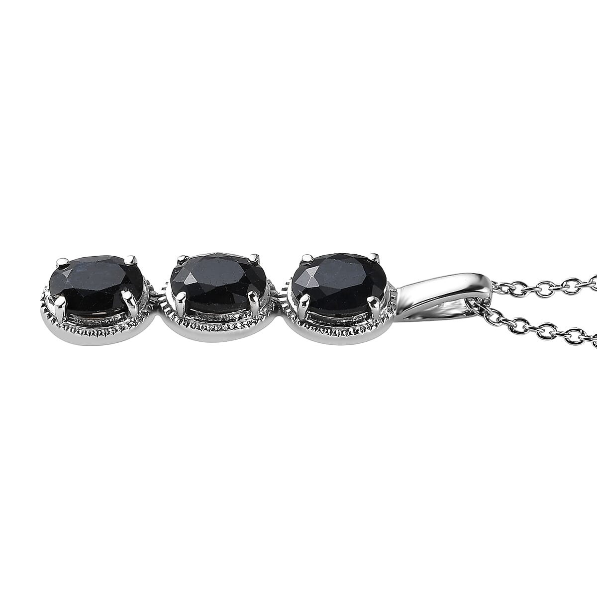 Midnight Sapphire Pendant Necklace 20 Inches in Stainless Steel 5.20 ctw