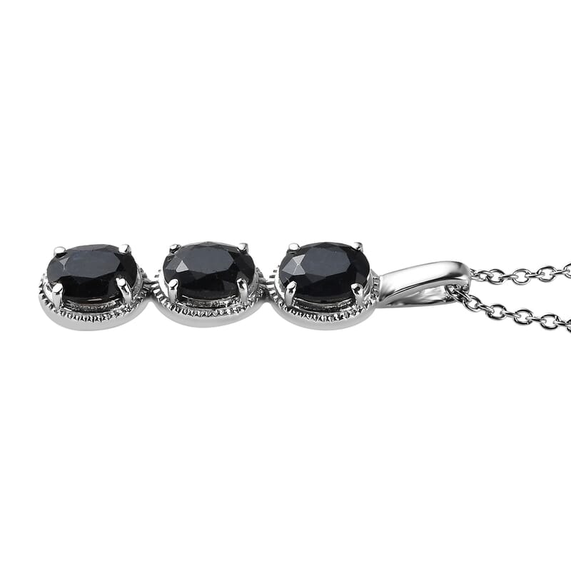 Midnight Sapphire Pendant Necklace 20 Inches in Stainless Steel 5.20 ctw