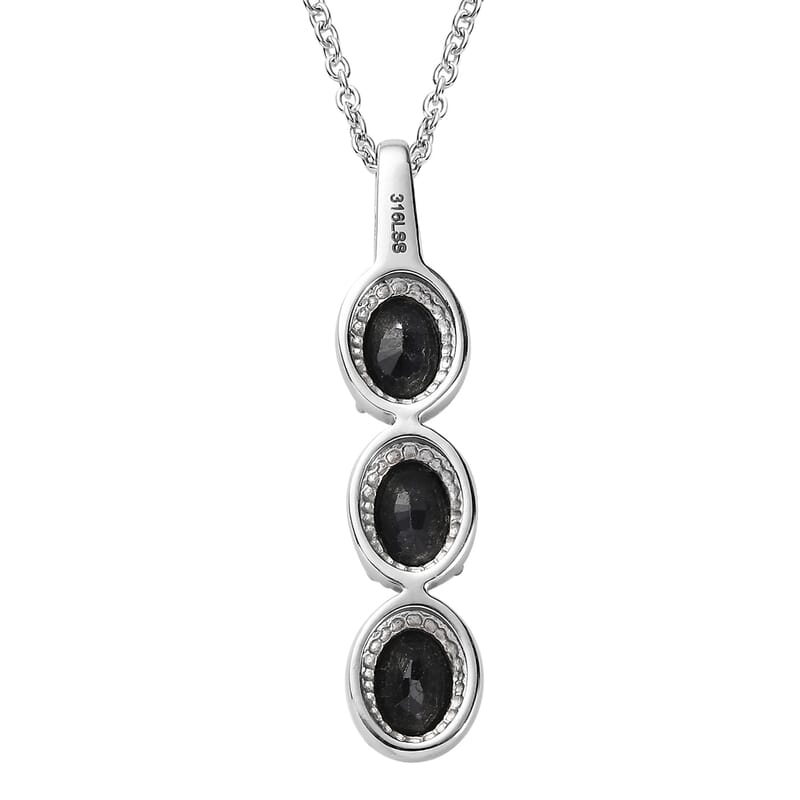 Midnight Sapphire Pendant Necklace 20 Inches in Stainless Steel 5.20 ctw