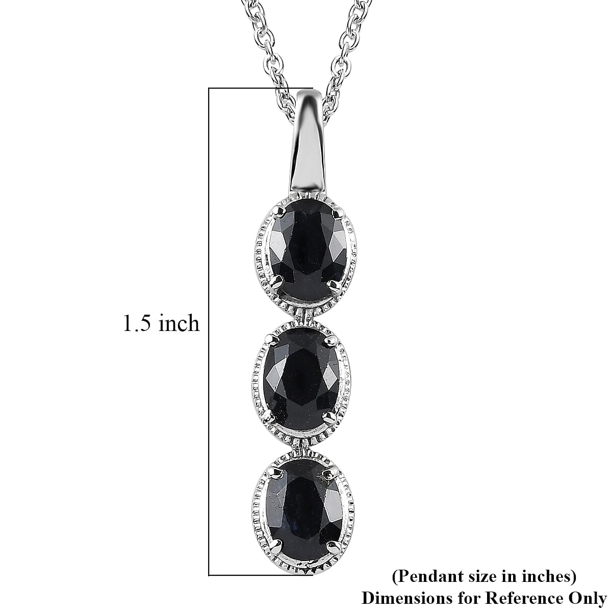 Midnight Sapphire Pendant Necklace 20 Inches in Stainless Steel 5.20 ctw