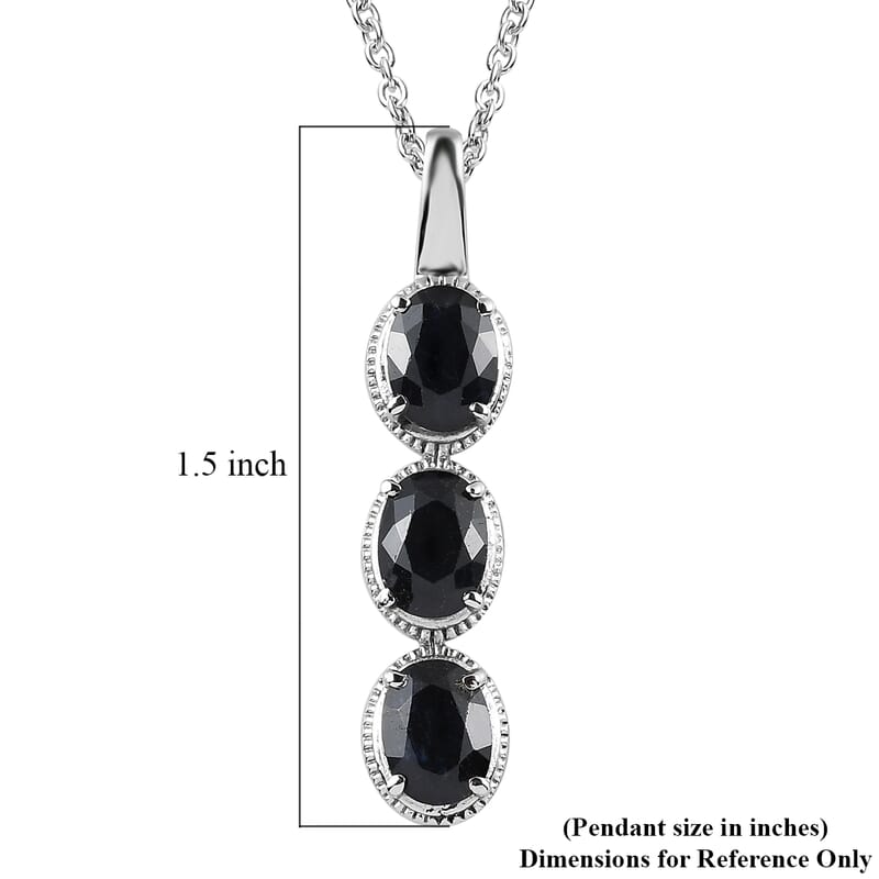 Midnight Sapphire Pendant Necklace 20 Inches in Stainless Steel 5.20 ctw