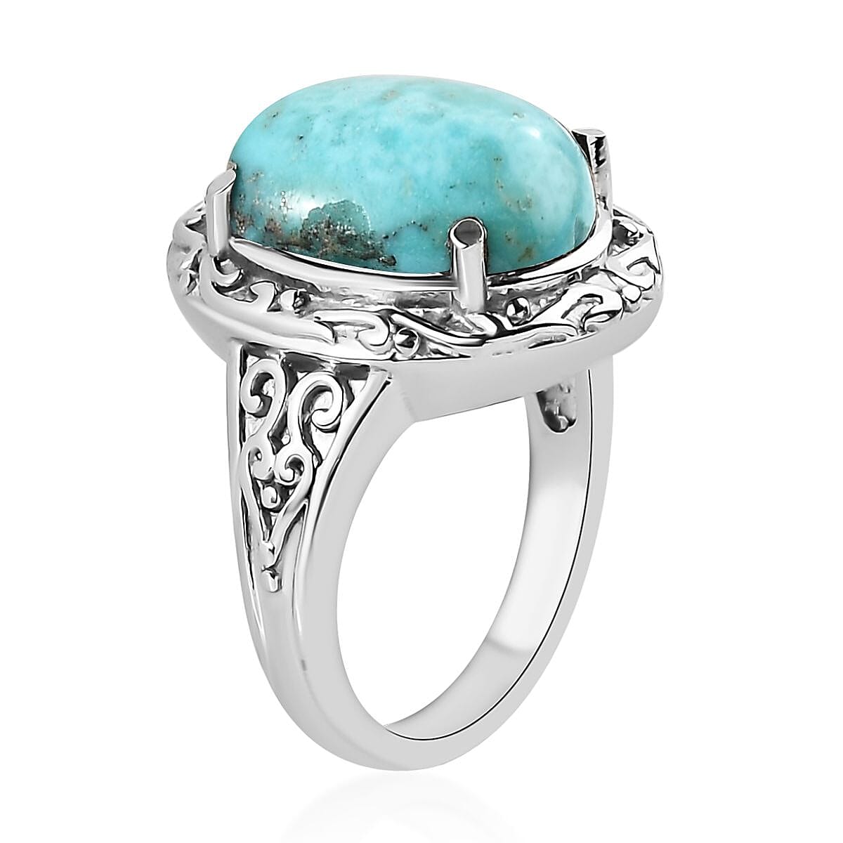 Chinese Turquoise Solitaire Ring (Size 9.0) and Pendant Necklace 20 Inches in Stainless Steel 8.50 ctw image number 4