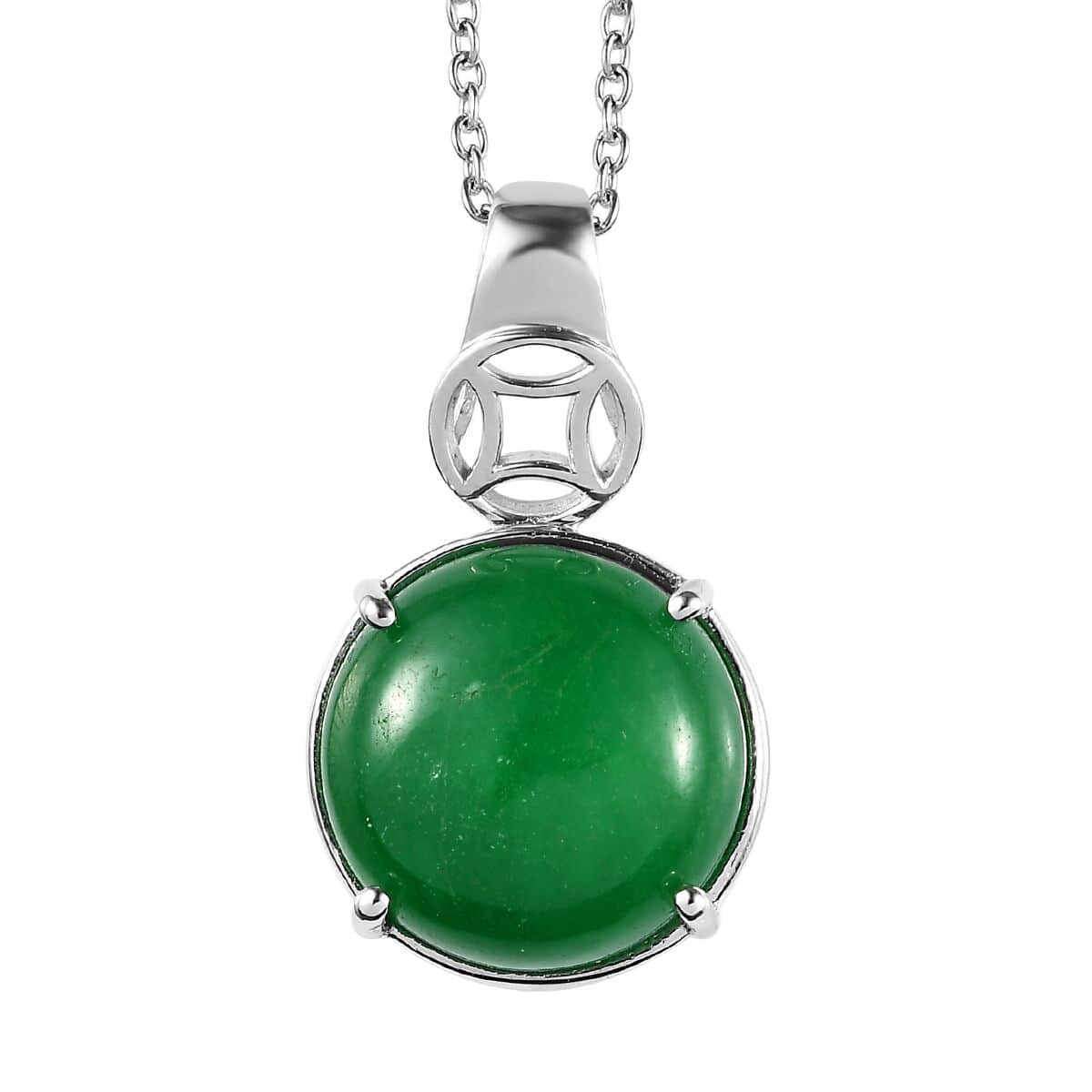 Karis Green Jade Solitaire Ring (Size 7.0) and Pendant in Platinum Bond with Stainless Steel Necklace 20 Inches 30.50 ctw image number 6