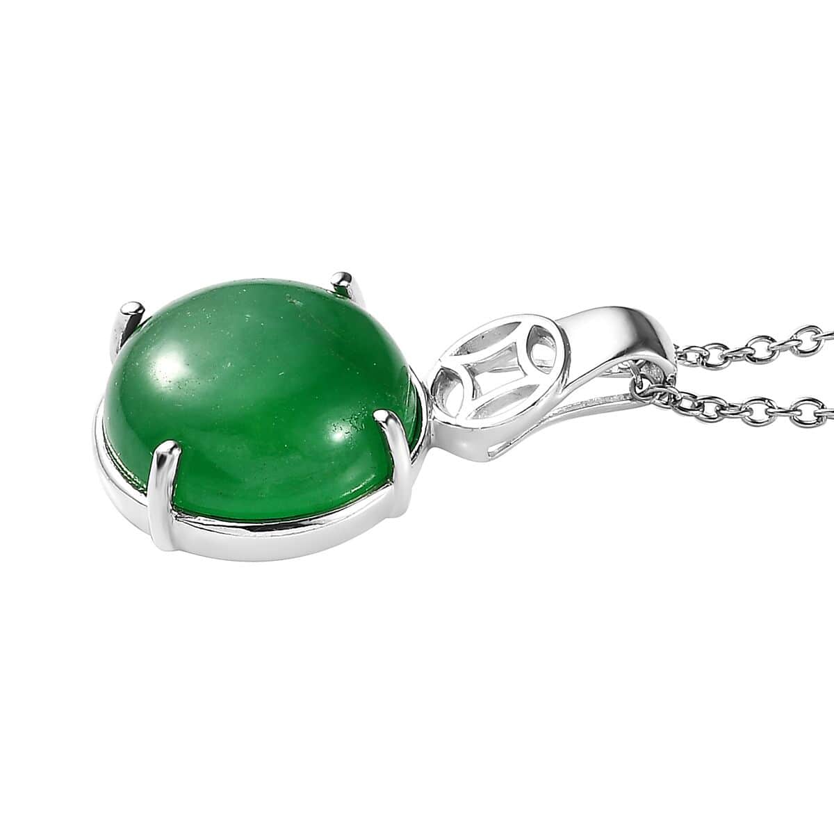 Karis Green Jade Solitaire Ring (Size 7.0) and Pendant in Platinum Bond with Stainless Steel Necklace 20 Inches 30.50 ctw image number 7