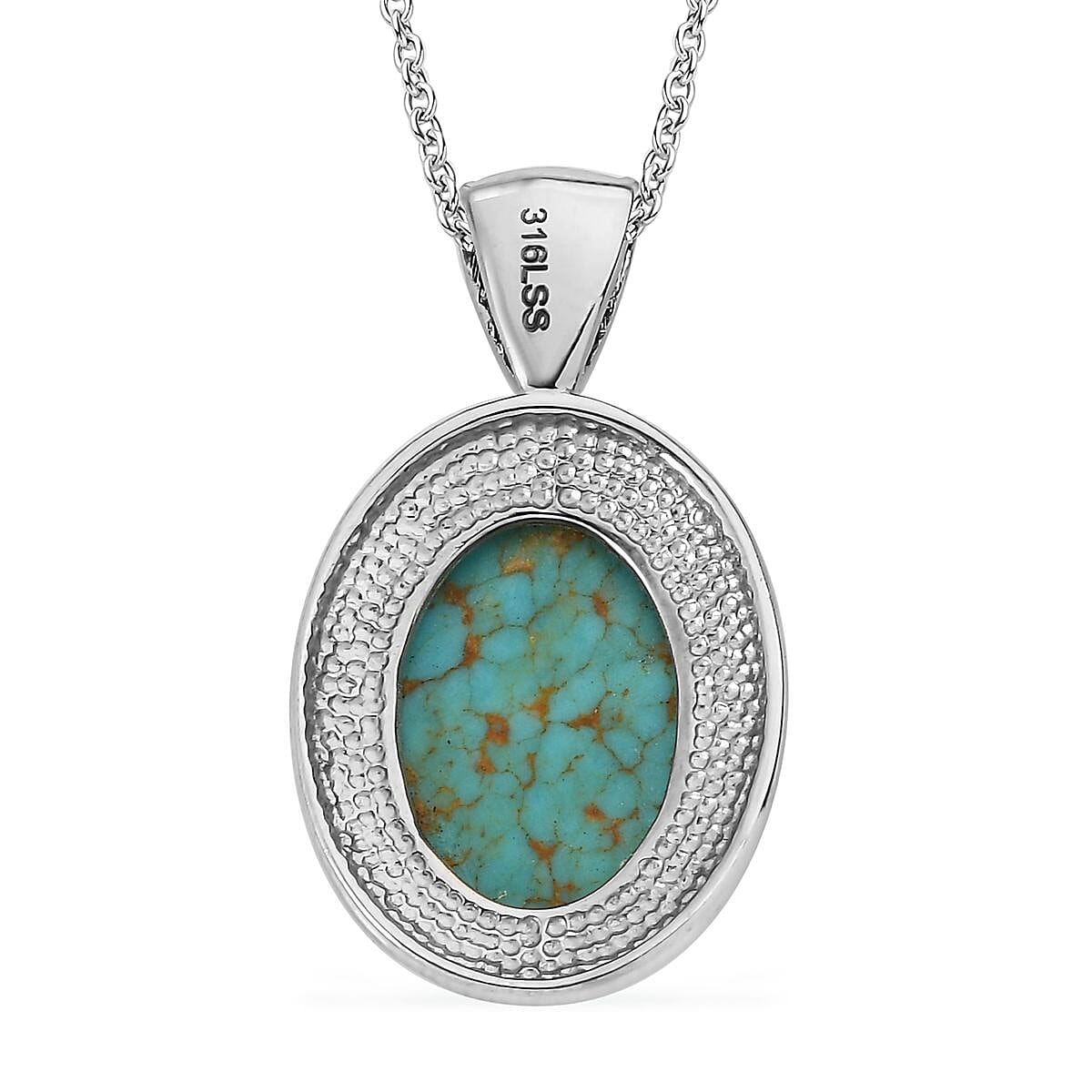 Chinese Turquoise Solitaire Ring (Size 11.0) and Pendant Necklace 20 Inches in Stainless Steel 8.50 ctw image number 8