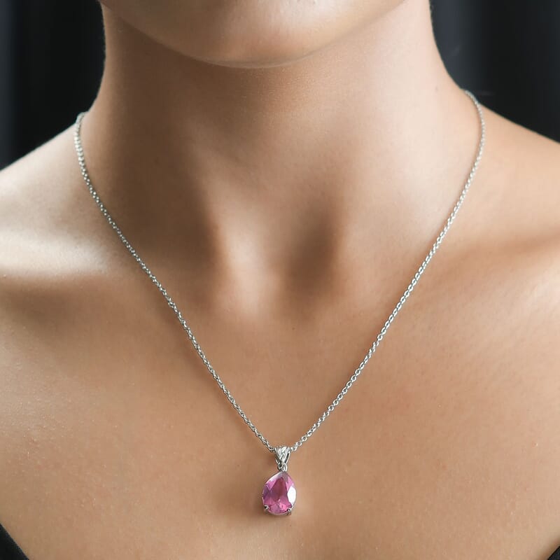 Radiant Orchid Quartz (Triplet) Solitaire Pendant Necklace 20 Inches in Stainless Steel 5.65 ctw