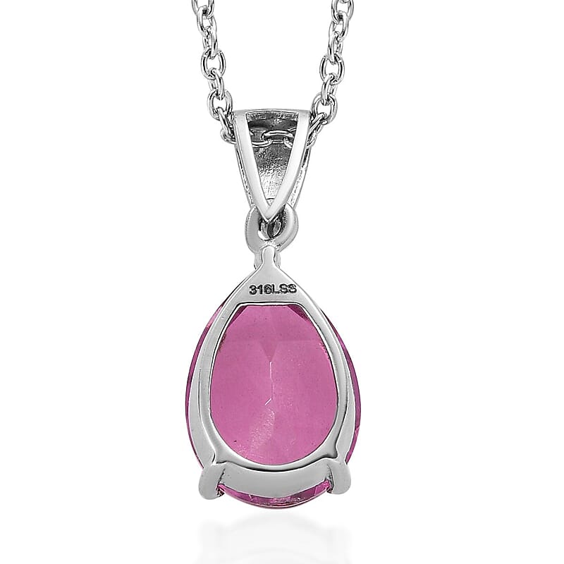 Radiant Orchid Quartz (Triplet) Solitaire Pendant Necklace 20 Inches in Stainless Steel 5.65 ctw