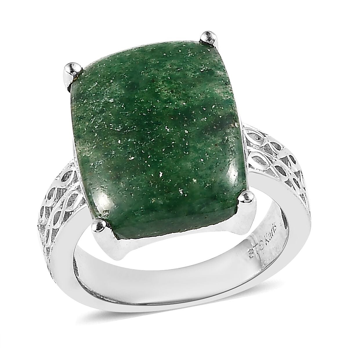 Karis Green Aventurine Solitaire Ring Size 5 and Pendant in Platinum Bond with Stainless Steel Necklace 20 Inches 14.10 ctw