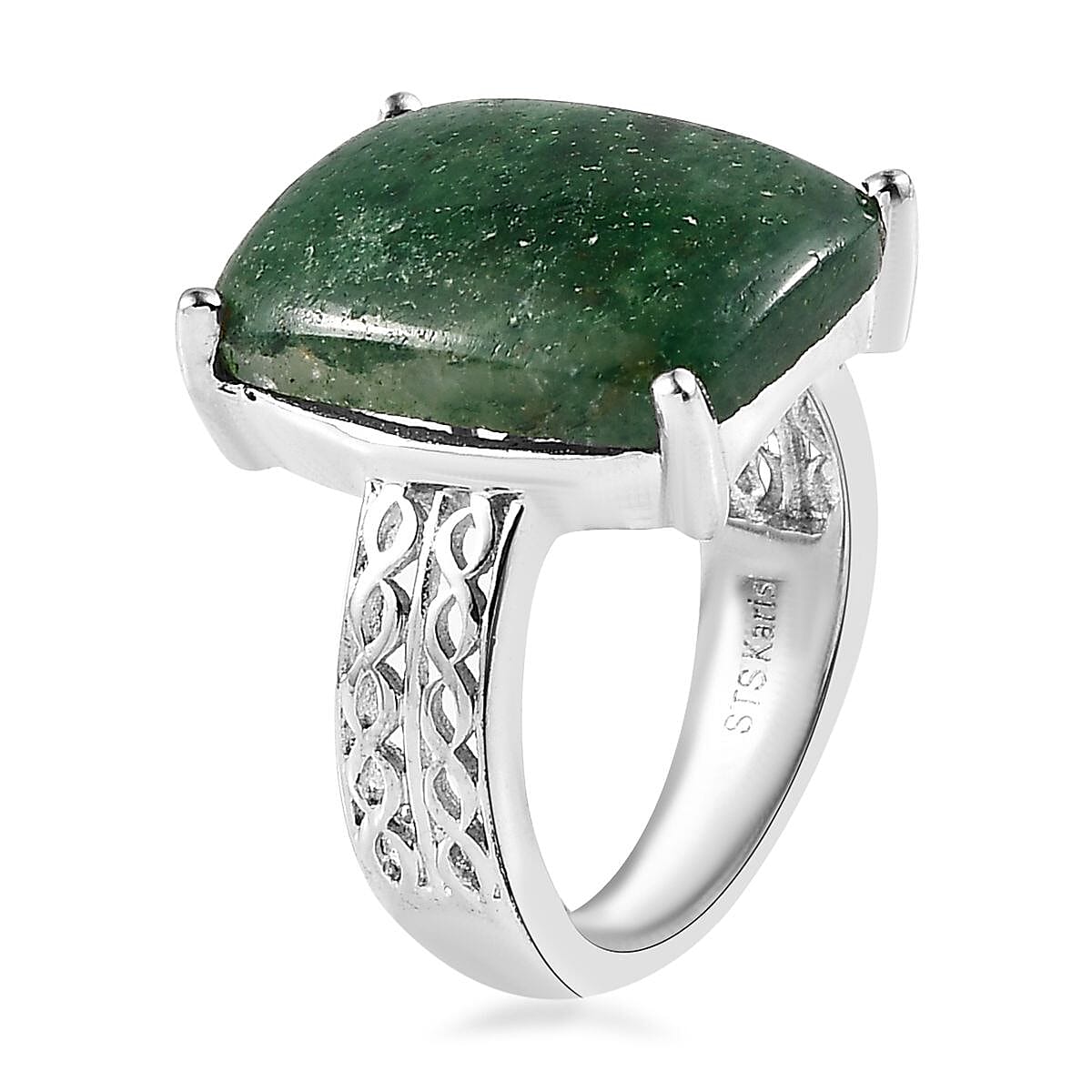 Karis Green Aventurine Solitaire Ring Size 5 and Pendant in Platinum Bond with Stainless Steel Necklace 20 Inches 14.10 ctw