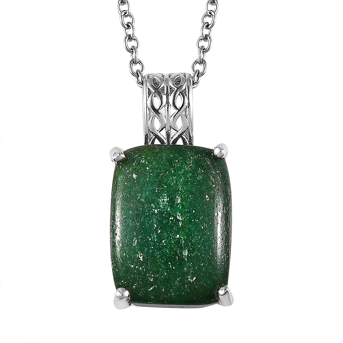 Karis Green Aventurine Solitaire Ring Size 5 and Pendant in Platinum Bond with Stainless Steel Necklace 20 Inches 14.10 ctw