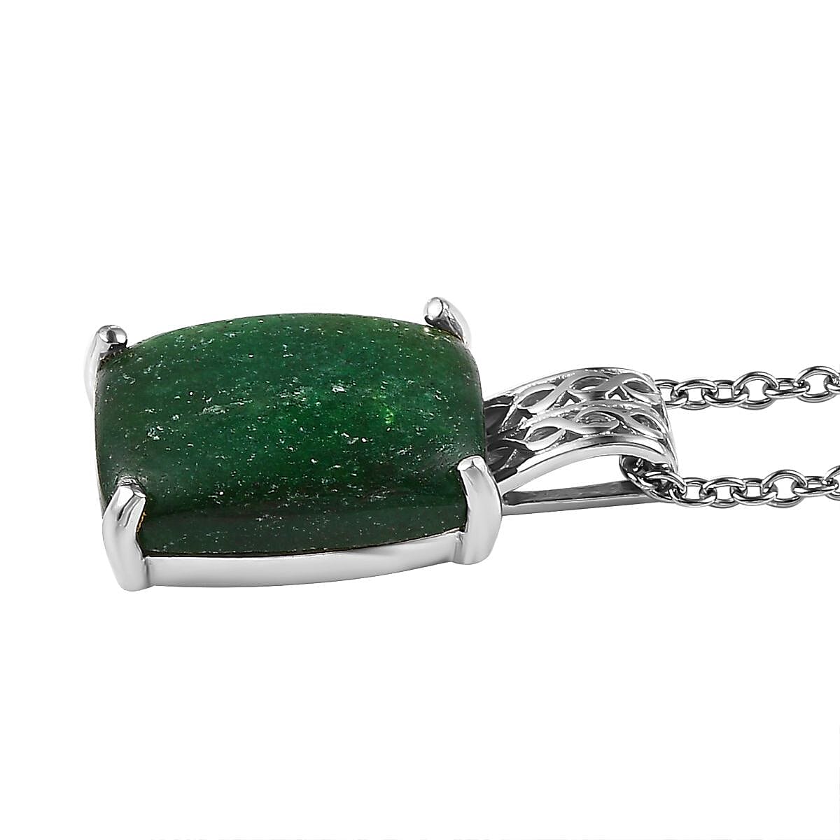 Karis Green Aventurine Solitaire Ring Size 5 and Pendant in Platinum Bond with Stainless Steel Necklace 20 Inches 14.10 ctw