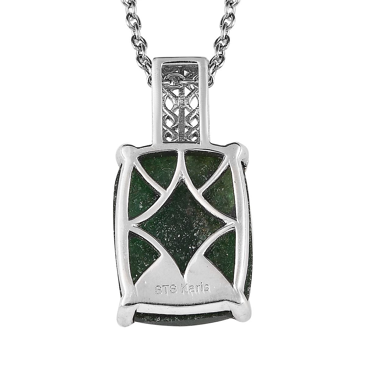 Karis Green Aventurine Solitaire Ring Size 5 and Pendant in Platinum Bond with Stainless Steel Necklace 20 Inches 14.10 ctw