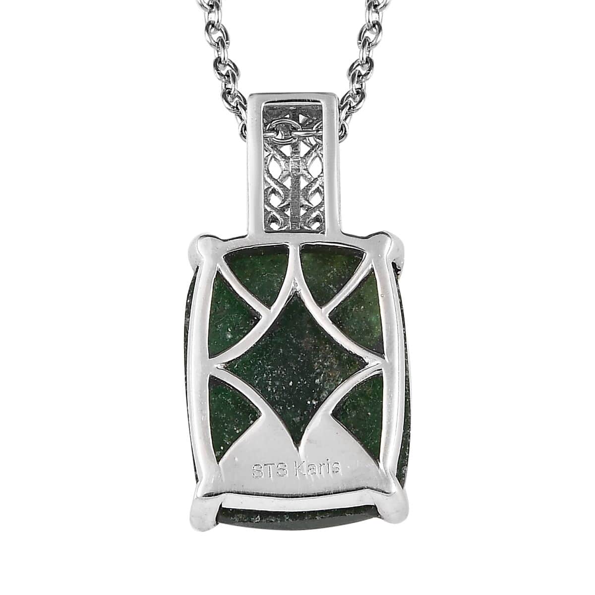 Karis Green Aventurine Solitaire Ring Size 5 and Pendant in Platinum Bond with Stainless Steel Necklace 20 Inches 14.10 ctw image number 8