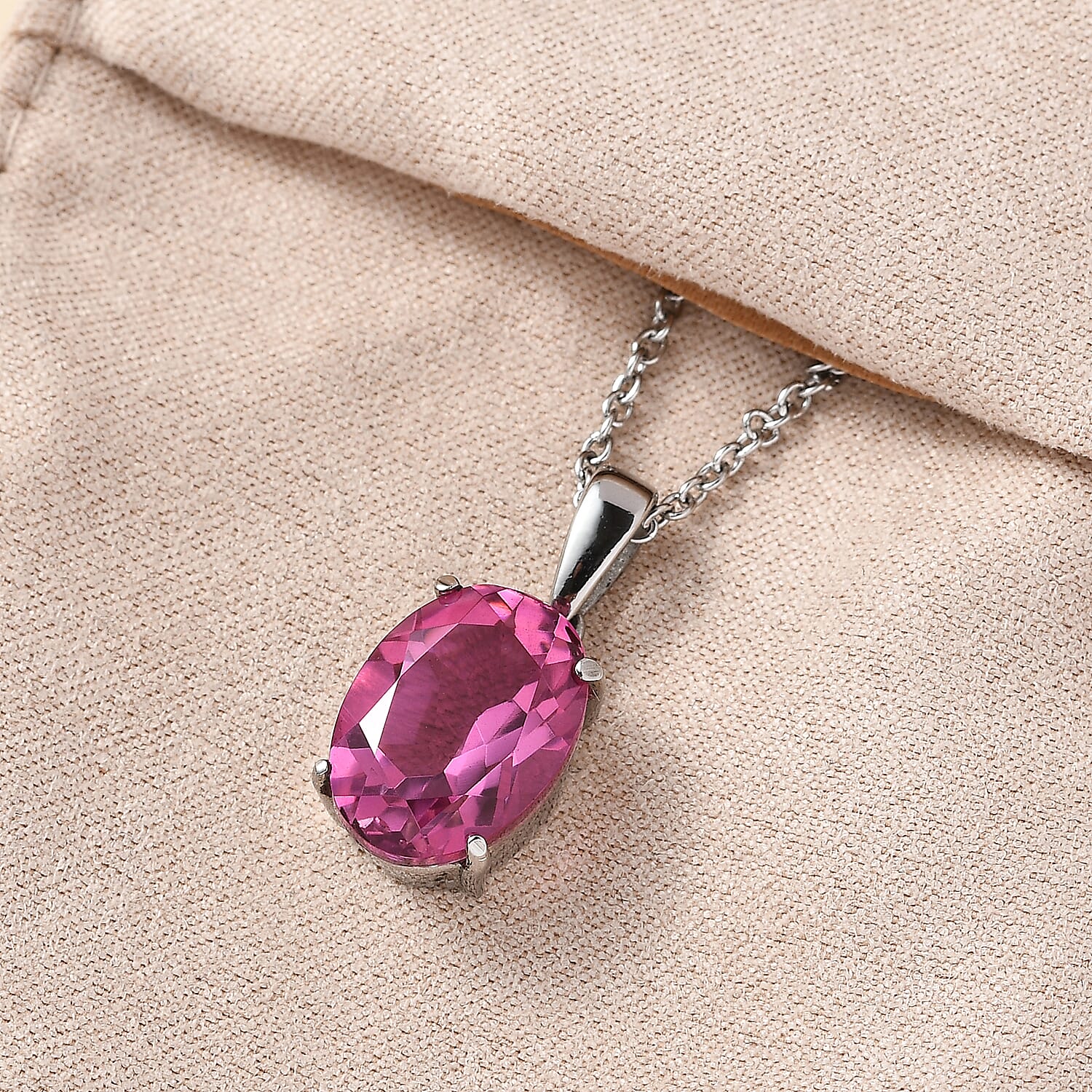 Radiant Orchid Quartz Solitaire Pendant Necklace (20 Inches) in Stainless Steel 6.50 ctw
