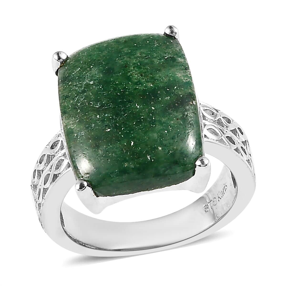 Karis Green Aventurine Solitaire Ring Size 7 and Pendant in Platinum Bond with Stainless Steel Necklace 20 Inches 14.10 ctw image number 3