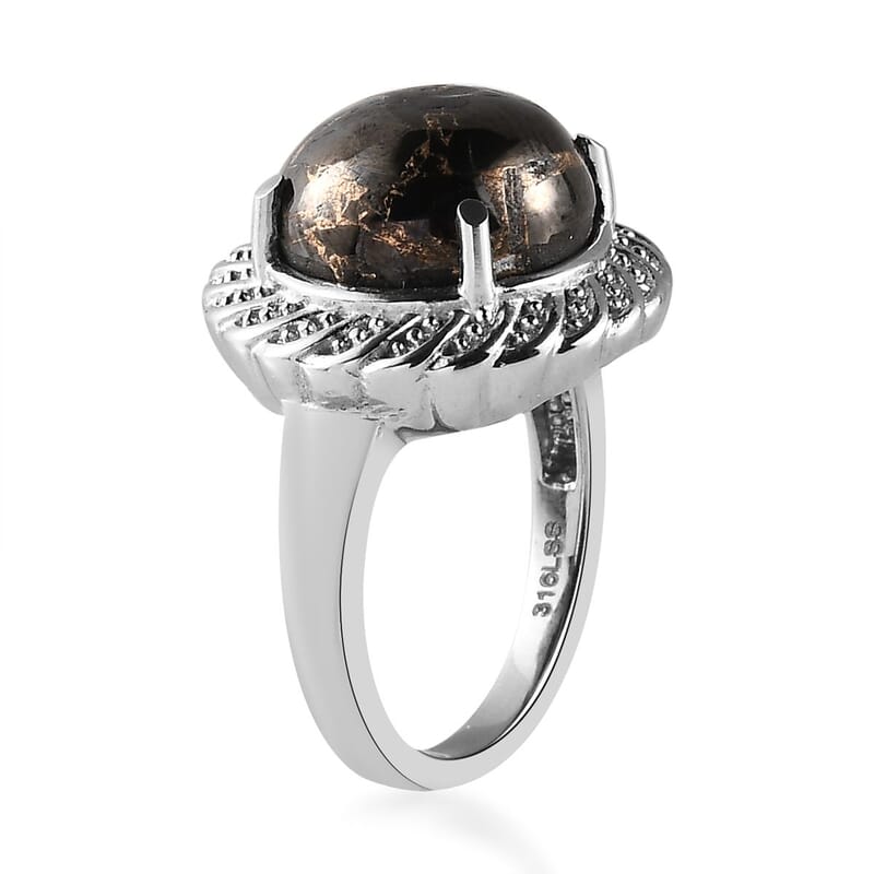 Matrix Silver Shungite Solitaire Ring (Size 5.0) and Pendant Necklace 20 Inches in Stainless Steel 10.15 ctw