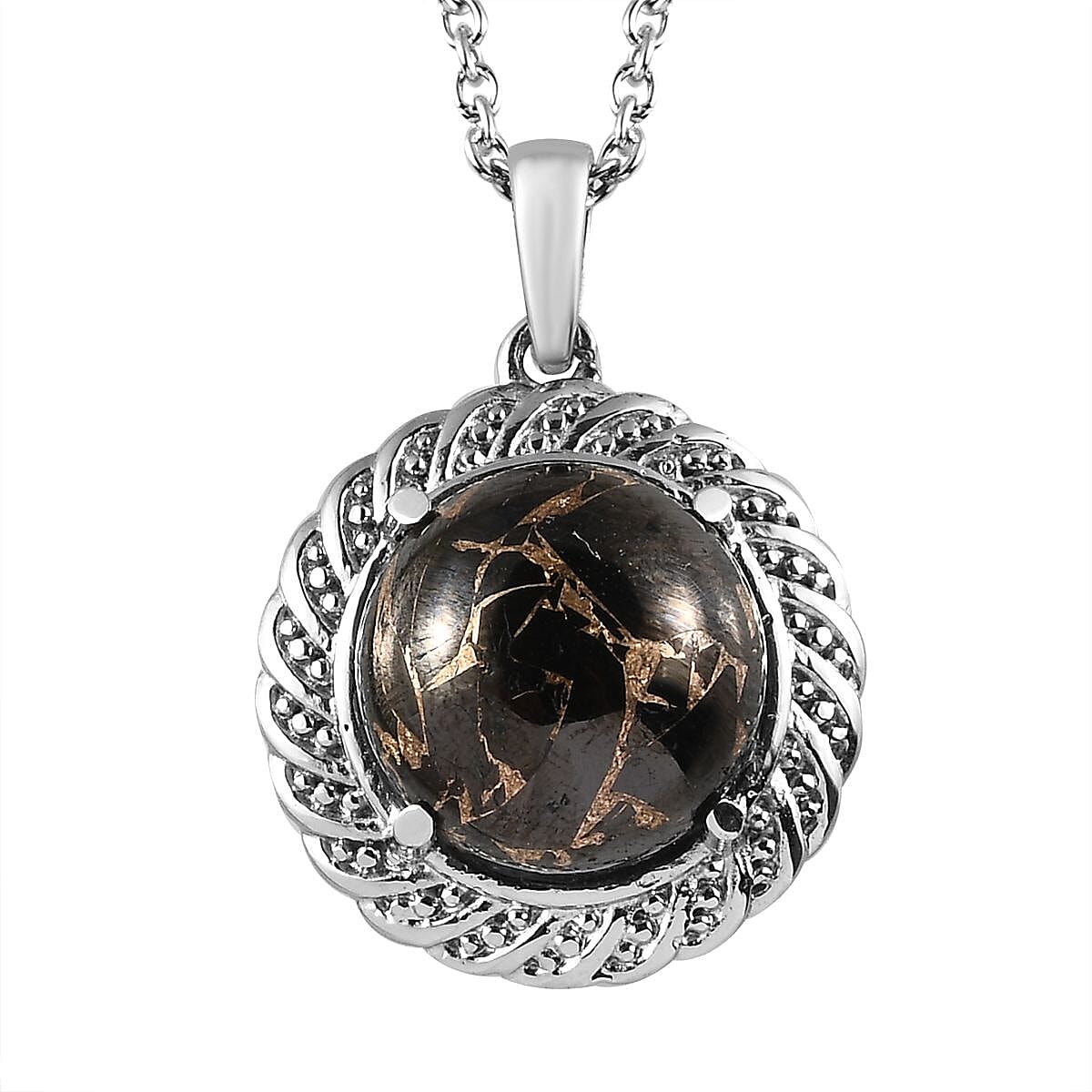 Matrix Silver Shungite Solitaire Ring (Size 5.0) and Pendant Necklace 20 Inches in Stainless Steel 10.15 ctw